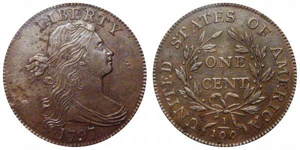 1797 Draped Bust Large Cent Penny - Reverse of 1797 - With Stems