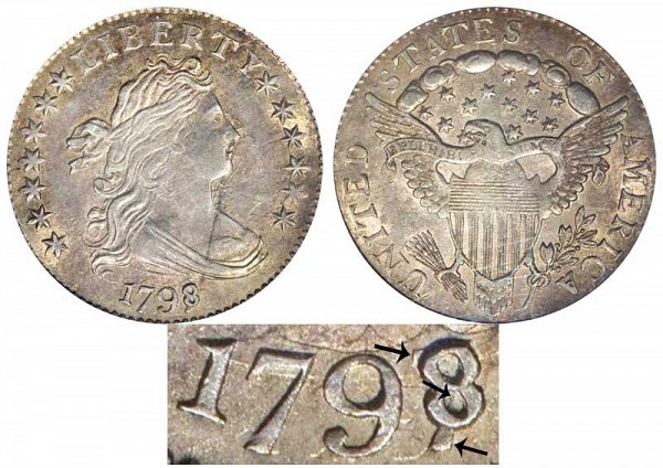 1798/7 Draped Bust Dime - 13 Stars - 8 Over 7 