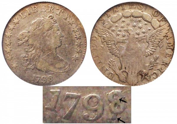 1798/7 Draped Bust Dime - 16 Stars - 8 Over 7 