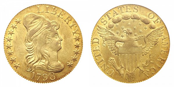 1798 Large 8 - 13 Stars - Turban Head $5 Gold Half Eagle - Five Dollars 