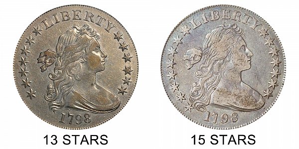 1798 Draped Bust Silver Dollar - Small Eagle Varieties - Difference and Comparison 