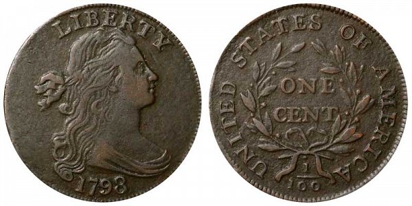 1798 Draped Bust Large Cent Penny - Style 1 Hair 