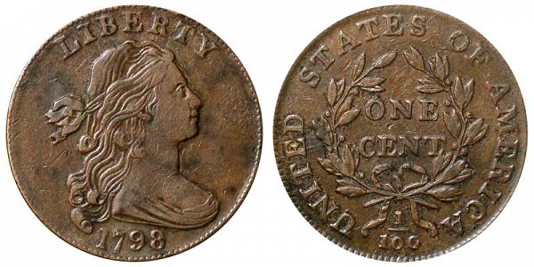 1798 Draped Bust Large Cent Penny - Style 2 Hair 