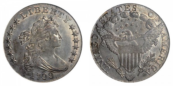 1799/8 Draped Bust Silver Dollar - 9 Over 8 Overdate - 15 Stars Reverse 