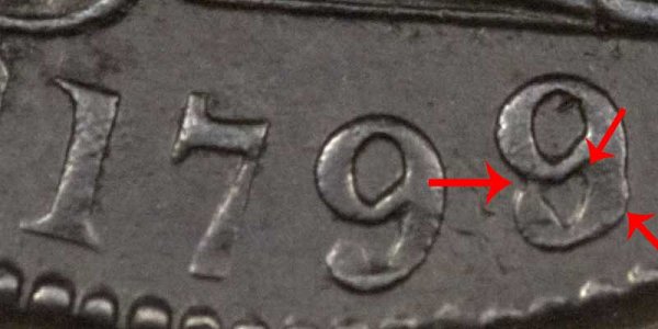 1799/8 Draped Bust Large Cent Penny - 9 Over 8 Overdate Error