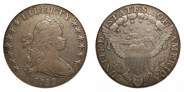 1799 Draped Bust Silver Dollar - Normal Date - 7x6 Stars Obverse - With Berries 