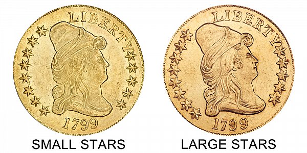 1799 Small Stars vs Large Stars - $10 Turban Head Gold Eagle - Difference and Comparison