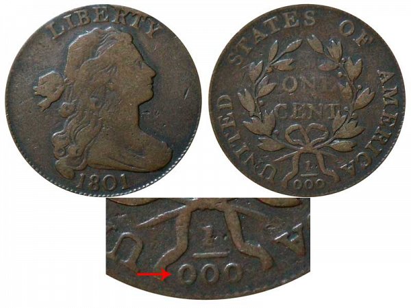  1801 Draped Bust Large Cent Penny - Fraction 1/000 