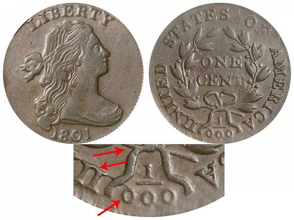 1801 Draped Bust Large Cent Penny - 3 Errors