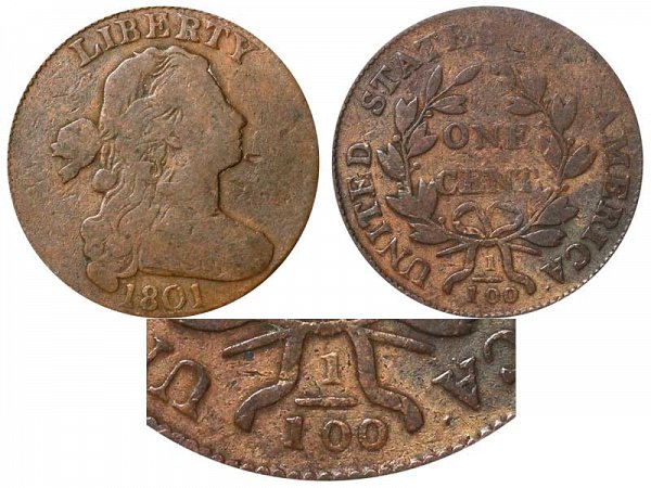 1801 Draped Bust Large Cent Penny - Varieties and Errors