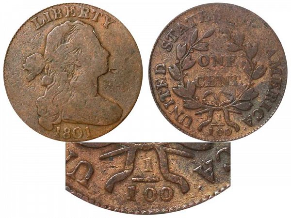 1801 Draped Bust Large Cent Penny - Normal Reverse 