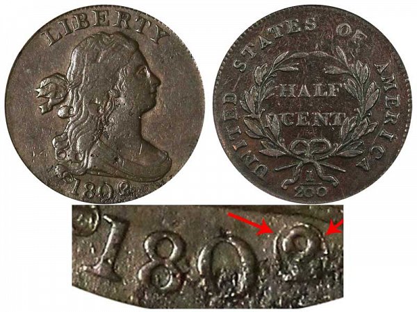 1802/0 Draped Bust Half Cent Penny - Reverse of 1800 - 2 Over 0 