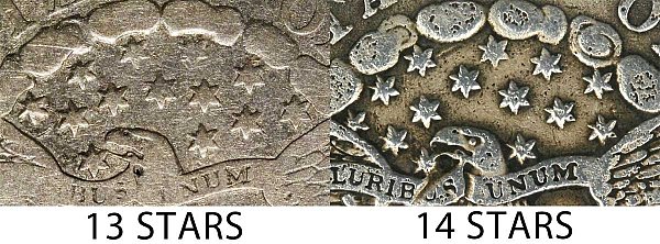 1804 Draped Bust Dime - 13 Stars vs 14 Stars Comparison 