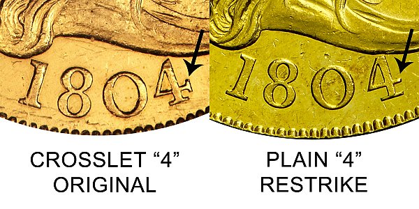 1804 Crosslet 4 vs Plain 4 - $10 Turban Head Gold Eagle - Difference and Comparison