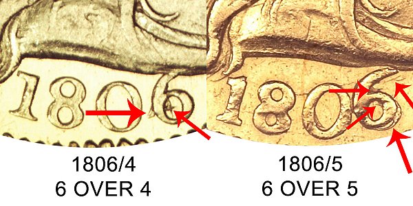 1806/4 vs 1806/5 overdates - Turban Head Gold Quarter Eagles