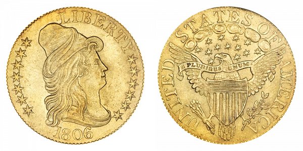 1806 Round 6 - Turban Head $5 Gold Half Eagle - Five Dollars 