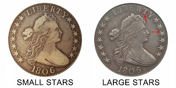 1806 Small Stars vs Large Stars Draped Bust Half Dollar - Difference and Comparison