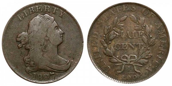 1807 Draped Bust Half Cent Penny 