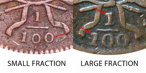 1807 Draped Bust Large Cent - Small Fraction vs Large Fraction - Difference and Comparison