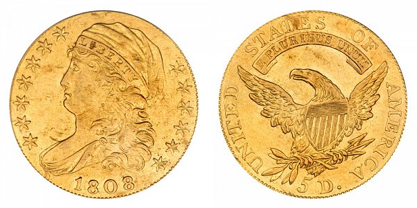 1808/7 Capped Bust $5 Gold Half Eagle - Five Dollars 