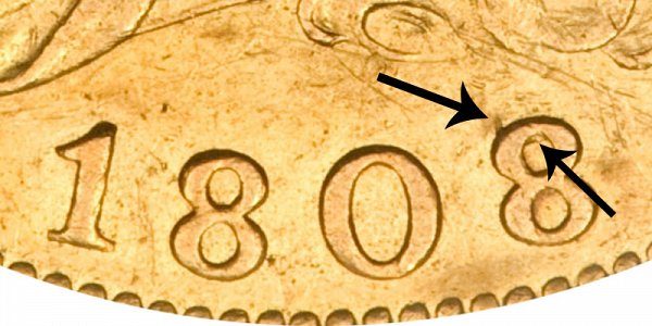 1808/7 Capped Bust Gold Half Eagle - 8 Over 7 Overdate - Closeup Example Image