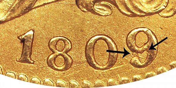 1809/8 Capped Bust Gold Half Eagle - 9 Over 8 Overdate - Closeup Example Image