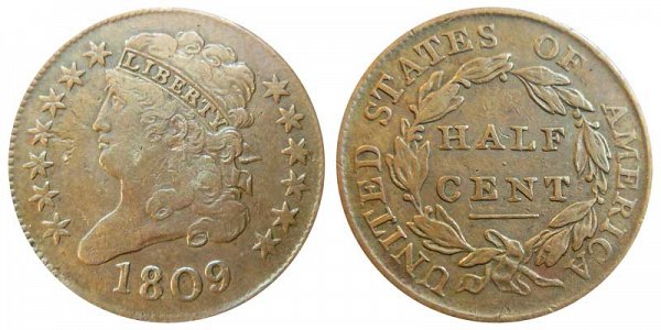 1809 Classic Head Half Cent Penny - Varieties and Comparison