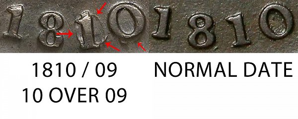 1810 Classic Head Large Cent Penny - 1810/09 vs Normal Date 