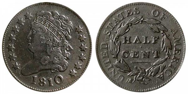 1810 Classic Head Half Cent Penny 