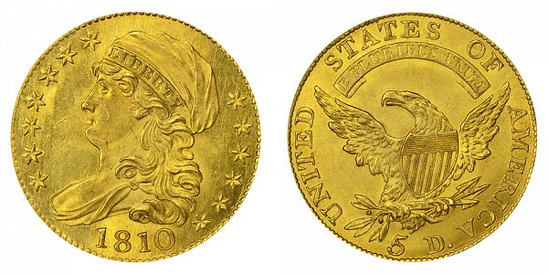 1810 Large Date - Large 5 - Capped Bust $5 Gold Half Eagle - Five Dollars 