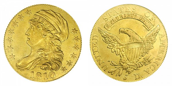 1810 Large Date - Small 5 - Capped Bust $5 Gold Half Eagle - Five Dollars 