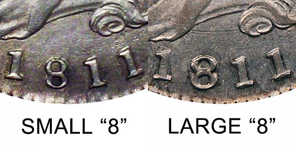 1811 Small 8 vs Large 8 Capped Bust Half Dollar - Difference and Comparison