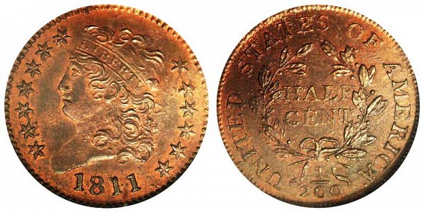 1811 Classic Head Half Cent Penny - Unofficial Restrike Reverse of 1802