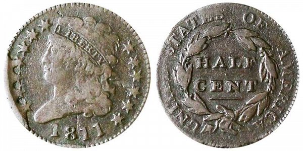 1811 Classic Head Half Cent Penny - Wide Date