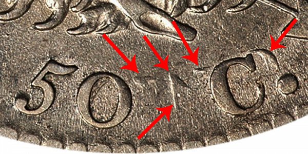 1813 50C/UNI Capped Bust Half Dollar - 50C Over UNI Error