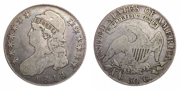 1818/7 Large 8 Capped Bust Half Dollar - 8 Over 7 Overdate