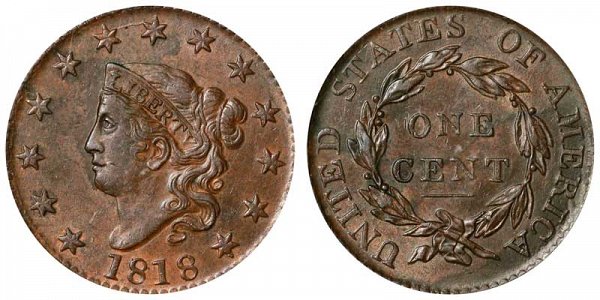 1818 Coronet Head Large Cent Penny 