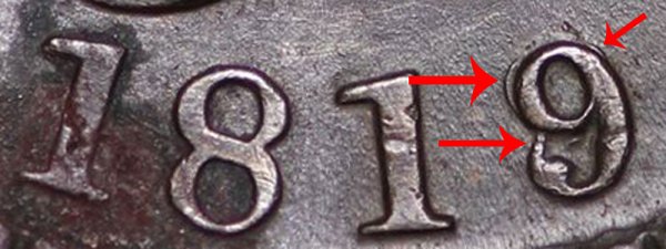 1819/8 Coronet Head Large Cent Penny - 9 Over 8 Overdate Error 
