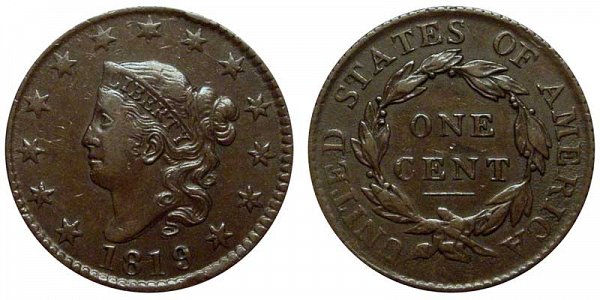 1819 Coronet Head Large Cent Penny - Large Date