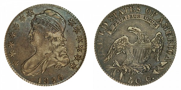 1820/19 Capped Bust Half Dollar - Curl Base 2 - 20 Over 19 Overdate