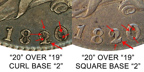 1820 Capped Bust Half Dollar Varieties - Difference and Comparison Diagnosis 