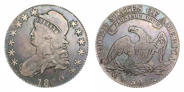 1820 Capped Bust Half Dollar - Curl Base 2 - Small Date 