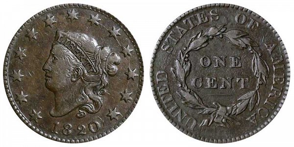 1820 Coronet Head Large Cent Penny - Large Date