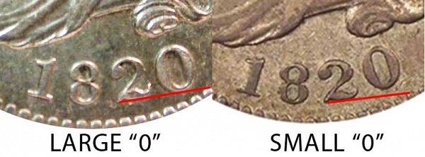 1820 Large 0 vs Small 0 Capped Bust Dime 