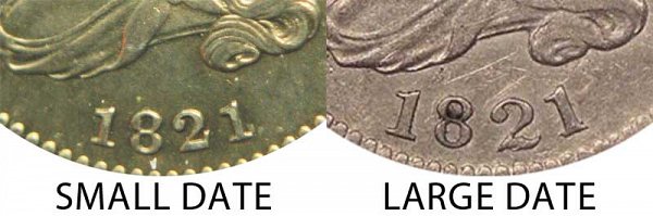 1821 Small Date vs Large Date Capped Bust Dime - Difference and Comparison