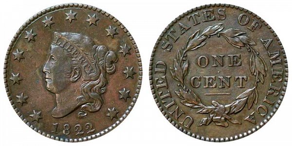 1822 Coronet Head Large Cent Penny 