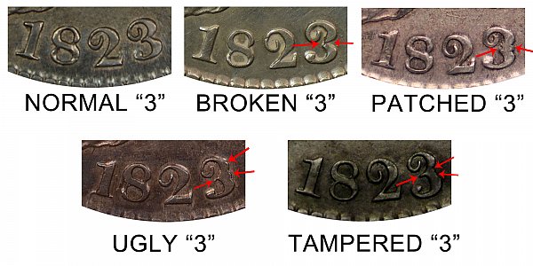 1823 Capped Bust Half Dollar - Normal vs Broken vs Patched vs Ugly vs Tampered 3 Difference and Comparison