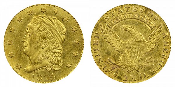 1824/1 Capped Bust $2.50 Gold Quarter Eagle - 2 1/2 Dollars - 4 Over 1