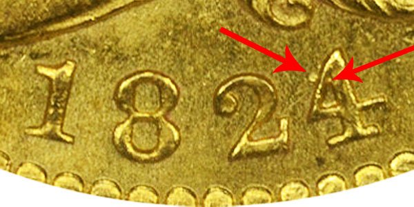 1824/1 4 Over 1 Capped Bust $2.50 Gold Quarter Eagle - Closeup Example Image