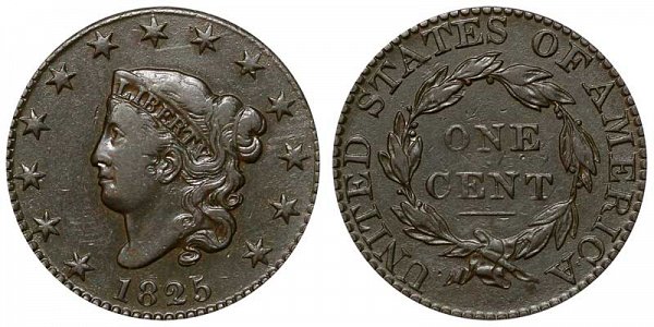 1825 Coronet Head Large Cent Penny 